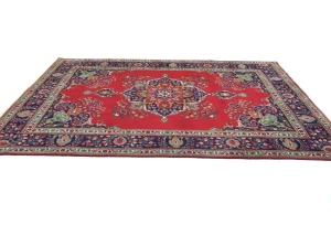 Vintage Red Floral Traditional 7X10 Tabriz Persian Rug