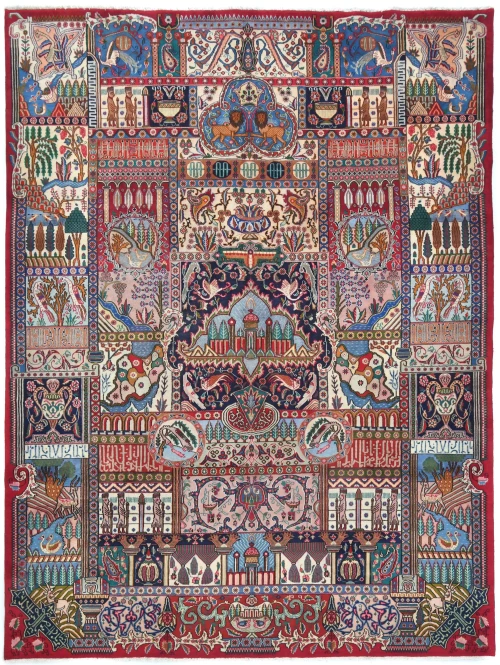 Vintage Multicolored Traditional 9'5X12'6 Kashmar Persian Rug