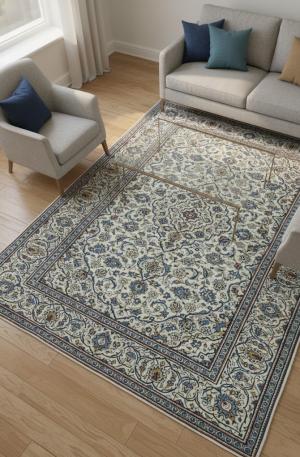 Vintage Cream Traditional 7X10 Kashan Persian Rug