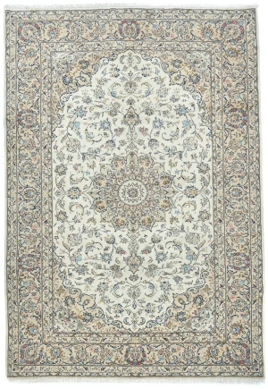 Vintage Cream Traditional Floral 6'5X9'9 Kashan Persian Rug