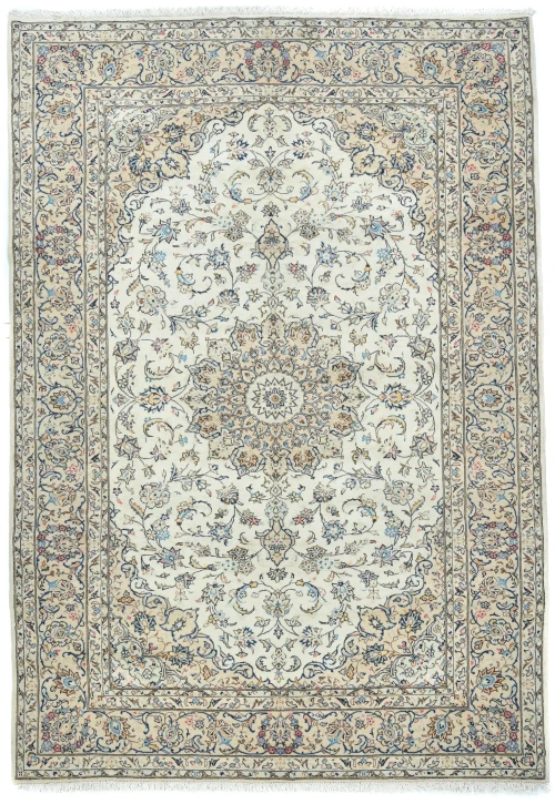 Vintage Cream Traditional Floral 6'5X9'9 Kashan Persian Rug