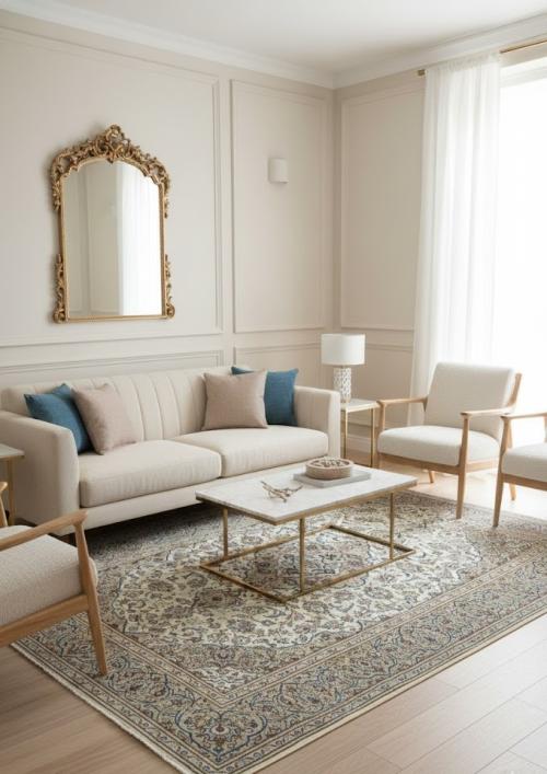 Vintage Cream Traditional Floral 6'4X10'4 Kashan Persian Rug