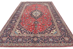Vintage Red Traditional Floral 6'4X10'2 Kashan Persian Rug