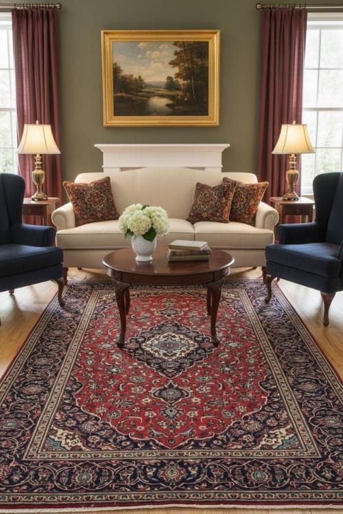 Vintage Red Traditional Floral 6'4X10'2 Kashan Persian Rug