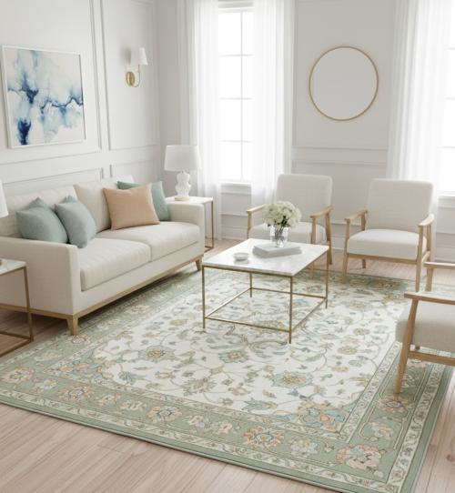 Vintage Cream Floral Traditional 6'5 X 9'7 Kashan Persian Rug