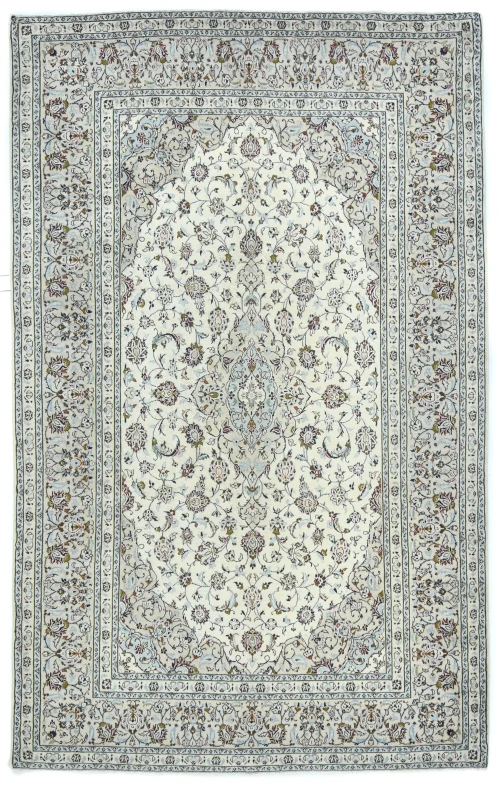 Vintage Cream Traditional 6'4X9'6 Kashan Persian Rug