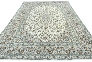 Vintage Cream Traditional 6'4X9'6 Kashan Persian Rug