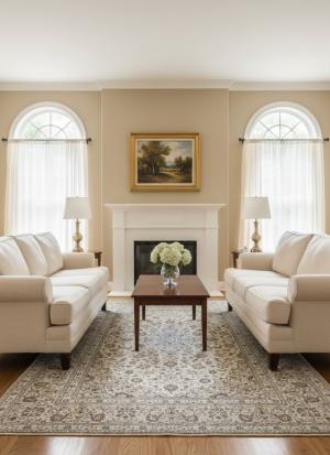 Vintage Cream Traditional 6'4X9'6 Kashan Persian Rug