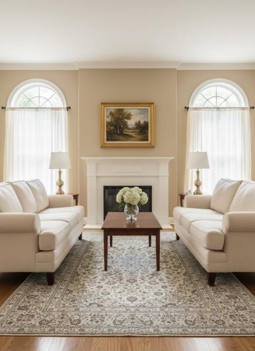 Vintage Cream Traditional 6'4X9'6 Kashan Persian Rug