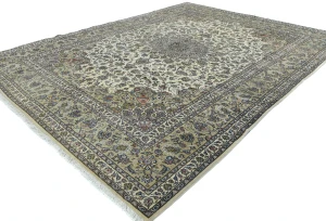 Vintage Cream Traditional 8X11 Kashan Persian Rug