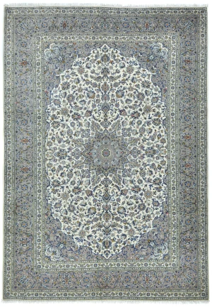 Vintage Cream Traditional  Floral 8X11 Kashan Persian Rug