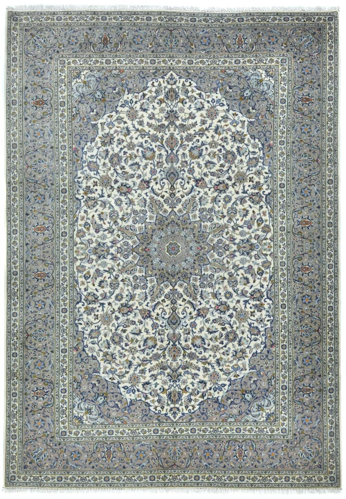 Vintage Cream Traditional  Floral 8X11 Kashan Persian Rug