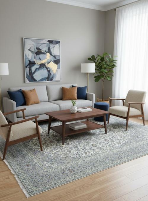 Vintage Cream Traditional  Floral 8X11 Kashan Persian Rug