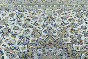 Vintage Cream Traditional  Floral 8X11 Kashan Persian Rug