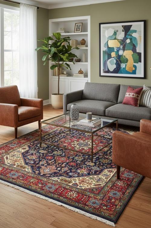 Vintage Purple-navy Floral Traditional 6'7X9'6 Tabriz Persian Rug