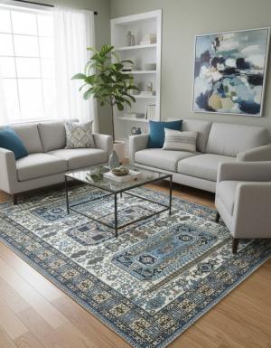 Vintage Light Blue Traditional 7X10 Ardabil Persian Rug