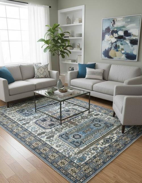 Vintage Light Blue Traditional 7X10 Ardabil Persian Rug