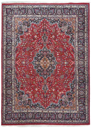 Vintage Red Floral Traditional 10X13 Mashad Persian Rug