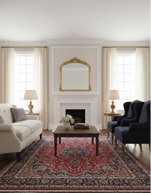 Vintage Red Floral Traditional 10X13 Mashad Persian Rug