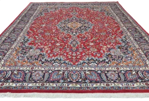 Vintage Red Floral Traditional 10X13 Mashad Persian Rug