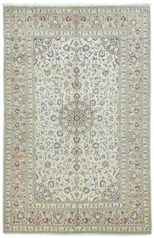 Vintage Cream Floral Traditional 8X11 Kashan Persian Rug