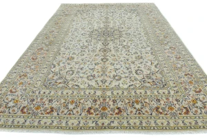 Vintage Cream Floral Traditional 8X11 Kashan Persian Rug