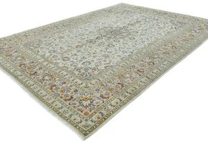 Vintage Cream Floral Traditional 8X11 Kashan Persian Rug