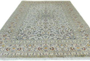 Vintage Cream Floral Traditional 8X11 Kashan Persian Rug