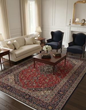 9'2 x 13'6 Hand Knotted Kashan Floral Persian Wool Rug