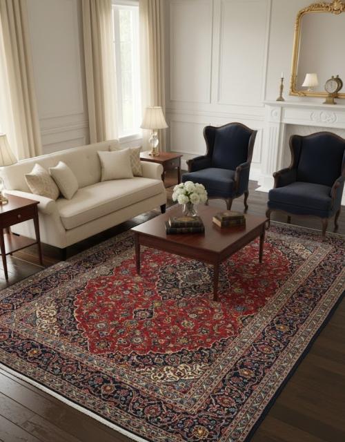 9'2 x 13'6 Hand Knotted Kashan Floral Persian Wool Rug