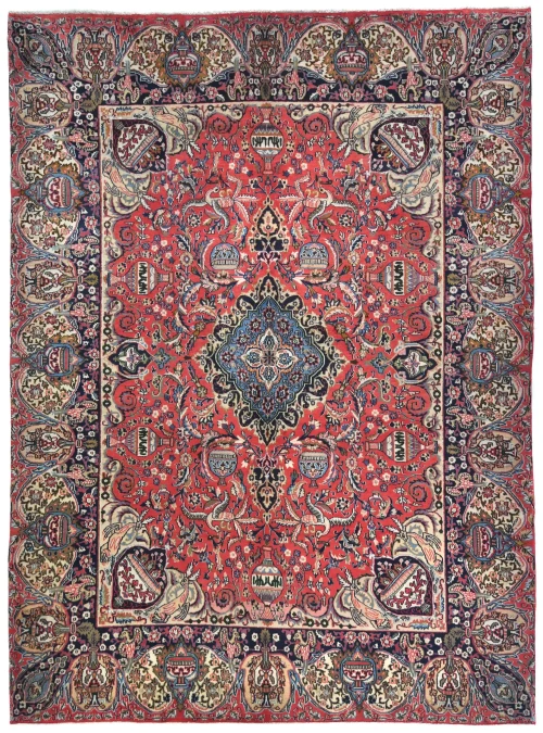 Vintage Bittersweet Red Traditional 10X13 Kashmar Persian Rug
