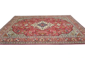 Vintage Red Traditional 8X11 Tabriz Persian Rug