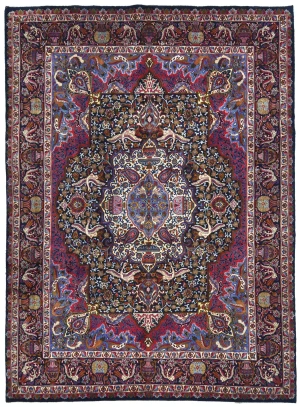 Vintage Purple-navy Pictorial Traditional 10X13 Kashmar Persian Rug