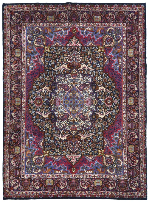 Vintage Purple-navy Pictorial Traditional 10X13 Kashmar Persian Rug