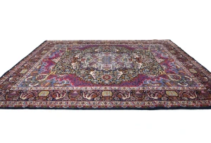 Vintage Purple-navy Pictorial Traditional 10X13 Kashmar Persian Rug