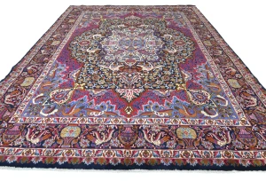 Vintage Purple-navy Pictorial Traditional 10X13 Kashmar Persian Rug