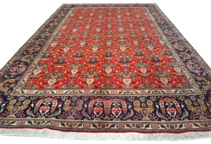 Vintage Orange-red Floral Traditional 10X13 Tabriz Persian Rug