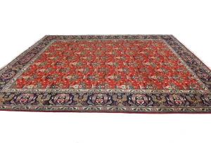 Vintage Orange-red Floral Traditional 10X13 Tabriz Persian Rug
