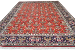 Vintage Orange-red Floral Traditional 10X13 Tabriz Persian Rug