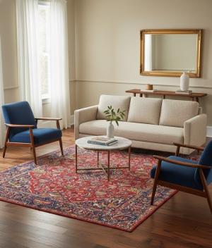 Vintage Red Pictorial Traditional 10X13 Kashmar Persian Rug