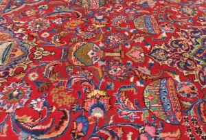 Vintage Red Pictorial Traditional 10X13 Kashmar Persian Rug