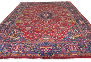 Vintage Red Pictorial Traditional 10X13 Kashmar Persian Rug