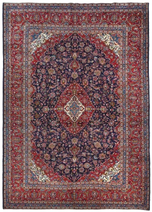 Vintage Purple-navy Floral Traditional 10X13 Kashan Persian Rug