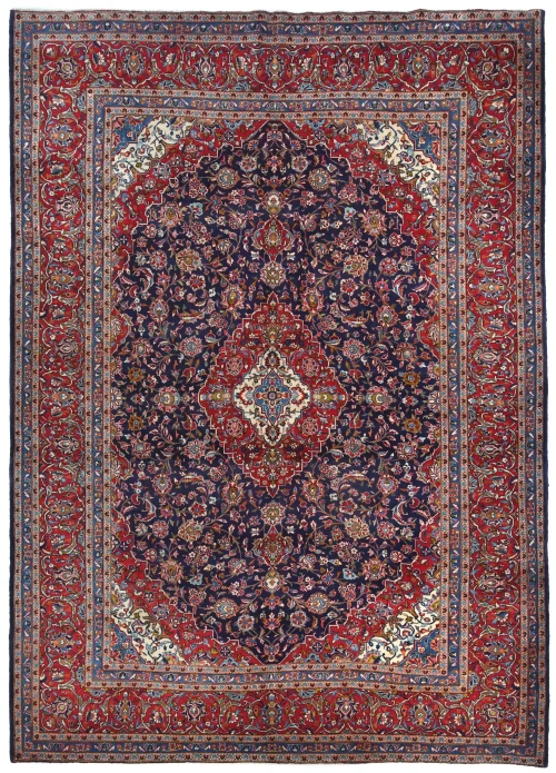 Vintage Purple-navy Floral Traditional 10X13 Kashan Persian Rug