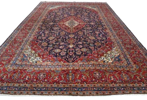 Vintage Purple-navy Floral Traditional 10X13 Kashan Persian Rug
