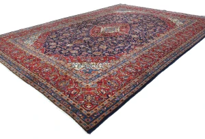 Vintage Purple-navy Floral Traditional 10X13 Kashan Persian Rug