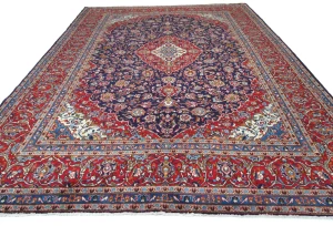 Vintage Purple-navy Floral Traditional 10X13 Kashan Persian Rug