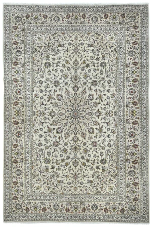 Vintage Cream Floral Traditional 8X12 Kashan Persian Rug