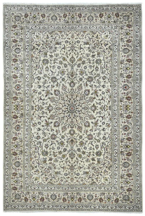 Vintage Cream Floral Traditional 8X12 Kashan Persian Rug