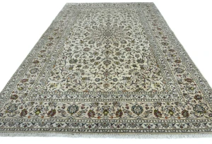 Vintage Cream Floral Traditional 8X12 Kashan Persian Rug